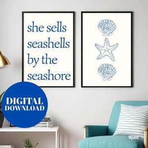 Seashells Printable Wall Art Set of 2, Dorm Printable Wall Art, Beachy Room Printable Wall Art, Coastal Prints, Coastal Granddaughter Prints