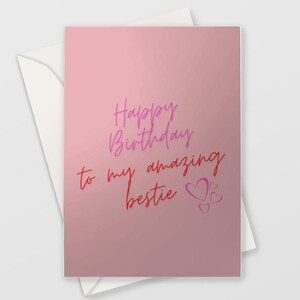 Gelukkige verjaardag Bestie Card (harten) | Bestie verjaardagskaart, beste vrienden, vriendschap, beste vriend verjaardagscadeau | A6-kaart