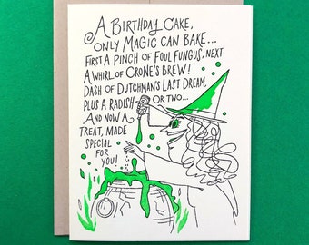 Birthday Witch Cake - Letterpress Birthday Card - Message Inside