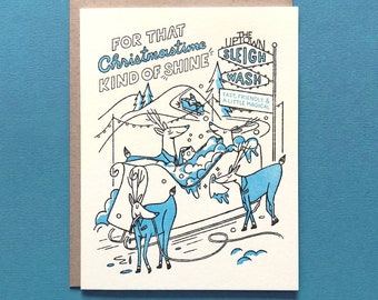 Christmastime Sleigh Wash - Letterpress Card - Holiday Card - Blank Inside