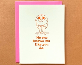 Nadie me conoce - Impresión tipográfica - Tarjeta de felicitación de amor - Día de San Valentín