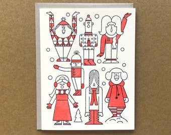 Christmas Carolers - Letterpress Card - Holiday Card - Blank Inside