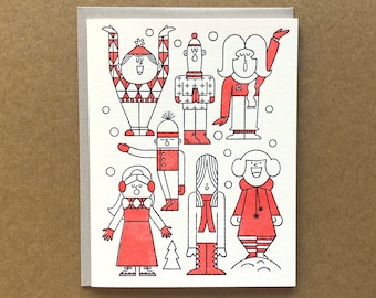 Villancicos de Navidad - Tarjeta tipográfica - Tarjeta navideña - En blanco por dentro