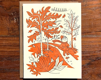 Ahhh... Tarjeta tipográfica de otoño - Interior en blanco - Tema de hojas de otoño