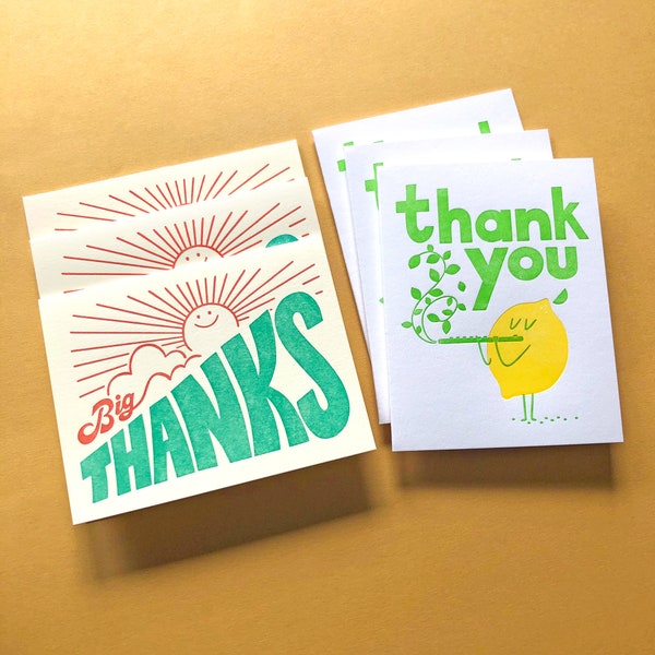The Thank You Letterpress Box - Set of 6 Letterpress Cards and 6 Envelopes - Blank Inside