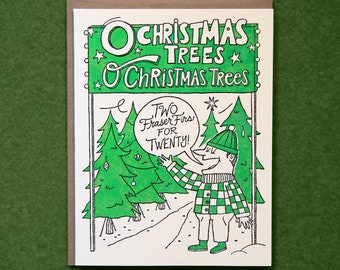 O Árboles de Navidad - Tipografía - Tarjeta navideña - En blanco por dentro