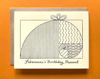 Fibonacci's Birthday Present - Letterpress - Birthday Greeting Card - Blank Inside