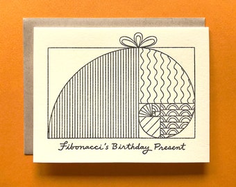 Regalo de cumpleaños de Fibonacci - Impresión tipográfica - Tarjeta de felicitación de cumpleaños - Interior en blanco