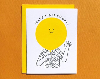 Birthday Balloon - Letterpress - Birthday Greeting Card - Blank Inside