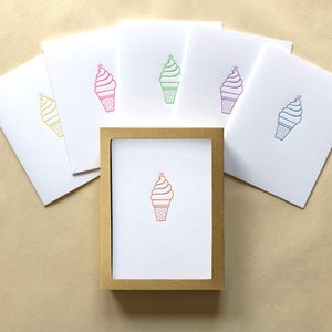 Rainbow Ice Cream Cones Letterpress Cards - Set of 6 Letterpress Cards and 6 Envelopes - Blank Inside