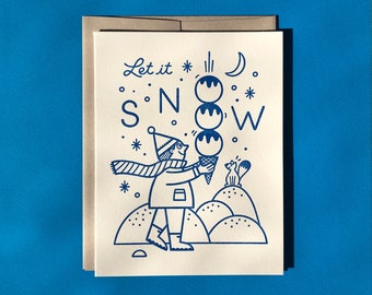 Let It Snow - Letterpress Card - Holiday Card - Blank Inside