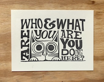WHO ARE YOU? Hand Block Lino Print