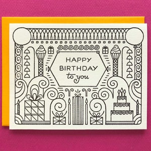 Deco Birthday - Letterpress - Birthday Greeting Card - Blank Inside
