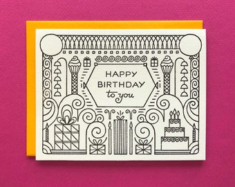 Deco Birthday - Letterpress - Birthday Greeting Card - Blank Inside