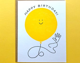 Globo de cumpleaños - Impresión tipográfica - Tarjeta de felicitación de cumpleaños - Interior en blanco