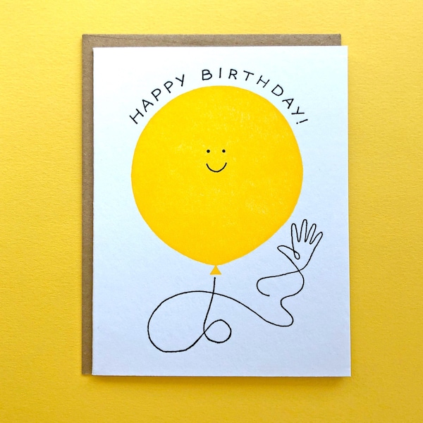 Birthday Balloon - Letterpress - Birthday Greeting Card - Blank Inside