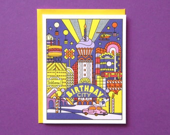 Tarjeta de felicitación de cumpleaños de la ciudad