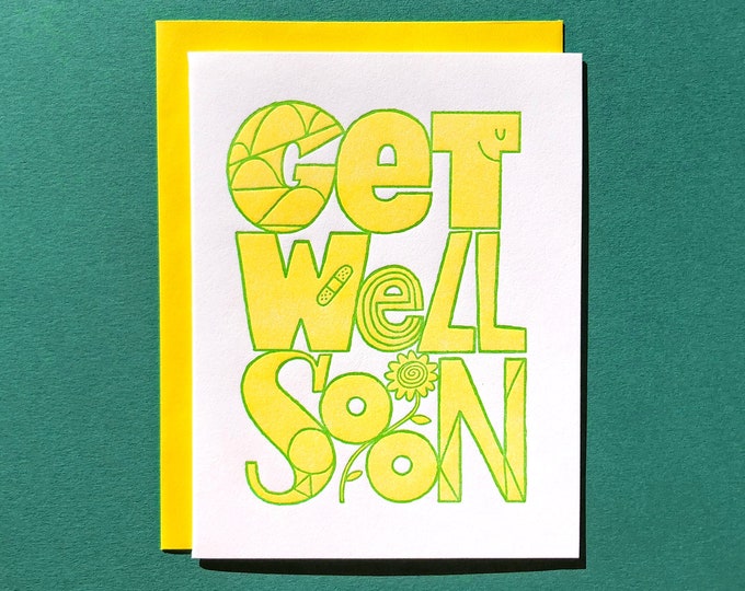 Get Well Soon - Letterpress Card - Blank Inside