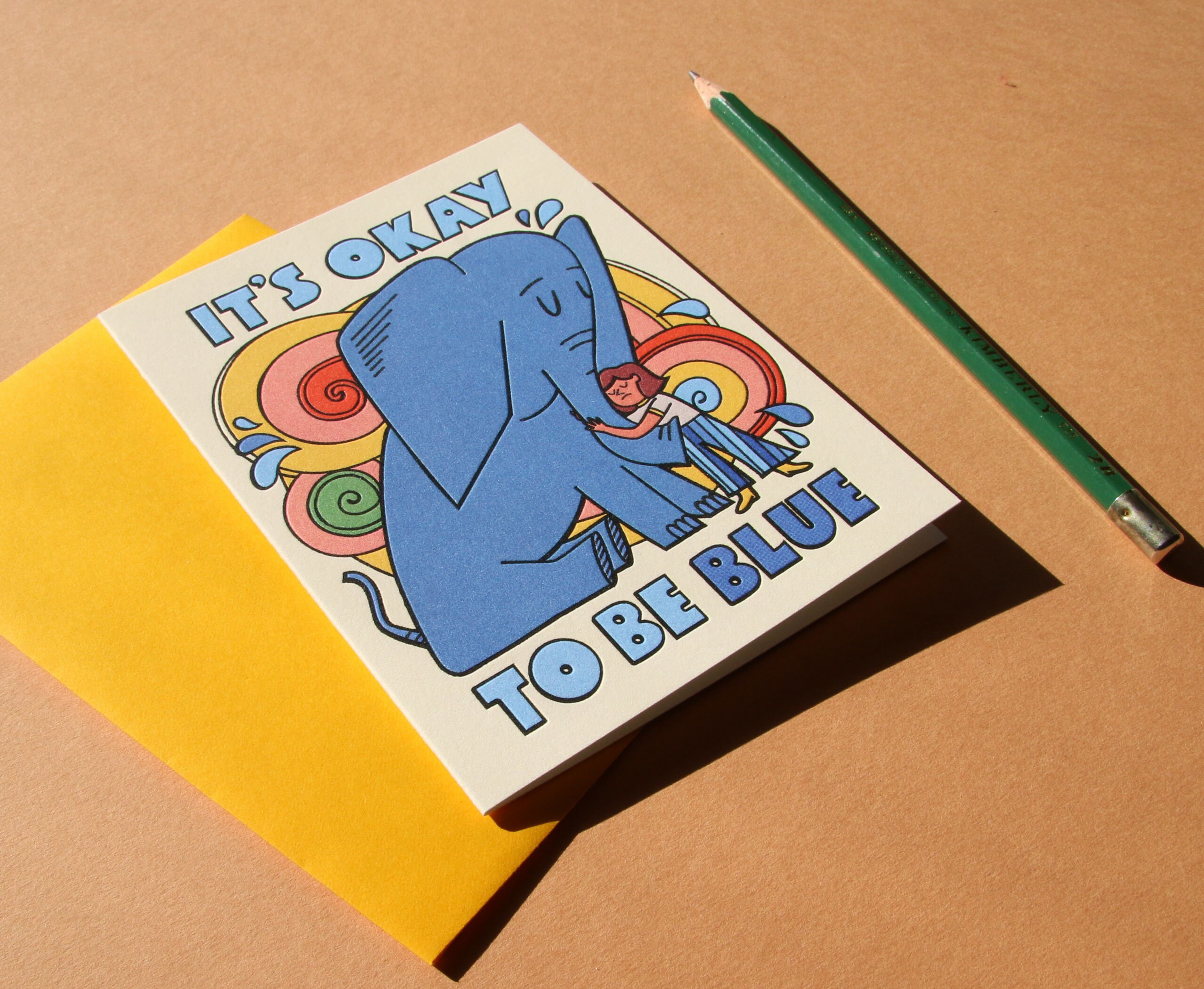 It's Okay To Be Blue Sympathy Greeting Card Blind Letterpress