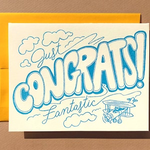 Blue Sky Congrats - Letterpress - Congratulations Card - Blank Inside