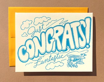 Blue Sky Congrats - Letterpress - Congratulations Card - Blank Inside