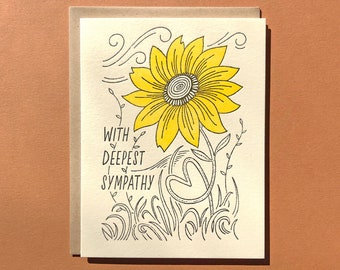 With Deepest Sympathy - Letterpress Card - Sympathy Card - Blank Inside