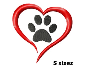Heart Paw Embroidery Designs, Instant Download - 5 Sizes