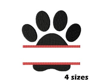 Split Paw Print Embroidery Designs, Instant Download - 4 Sizes