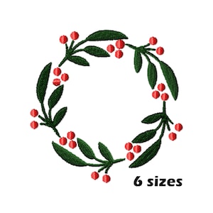 Mini Christmas Holly Wreath Embroidery Designs, Instant Download - 6 Sizes