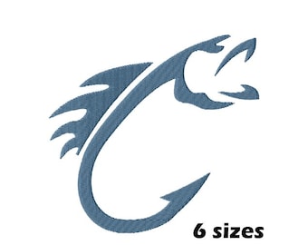 Fish Hook Embroidery Designs, Instant Download - 6 Sizes