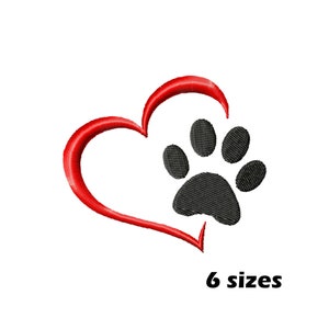 Heart With Paw Print Embroidery Designs, Instant Download - 6 Sizes