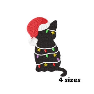 Cat with Christmas Lights Embroidery Designs, Instant Download - 4 Sizes