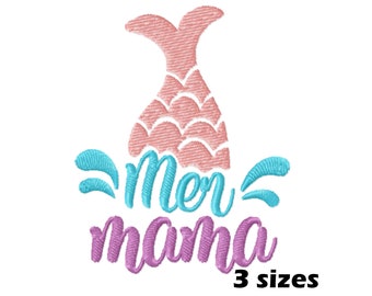 Mer Mama Mermaid Embroidery Designs, Instant Download - 3 Sizes