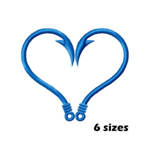 May include: Two blue fishing hooks are joined together to form a heart shape. The hooks are in the shape of a heart. 6 sizes.
