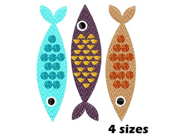 Three Abstract Fish Embroidery Designs, Instant Download - 4 Sizes