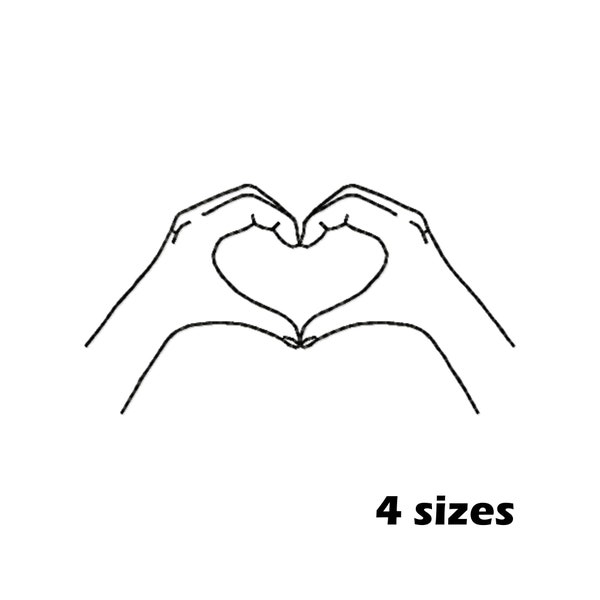 Heart Hands Line Art Embroidery Design, Instant Download - 4 Sizes