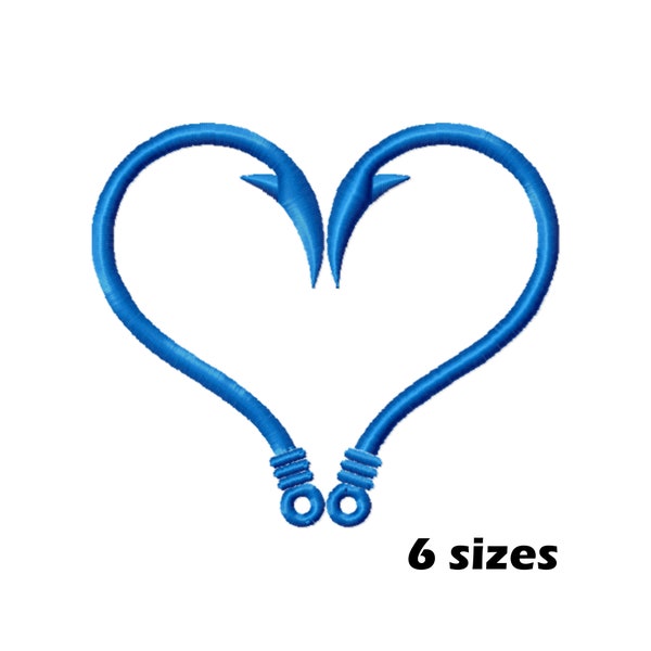 Fish Hook Heart Embroidery Design, Instant Download - 6 Sizes