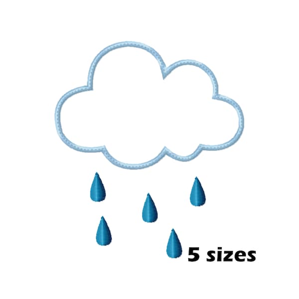 Rain Cloud Applique Embroidery Designs, Instant Download - 5 Sizes