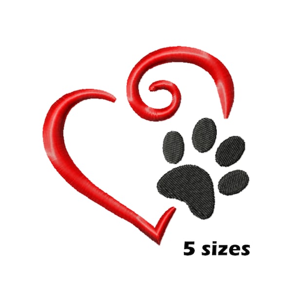 Love Paw Print Embroidery Designs, Instant Download - 5 Sizes