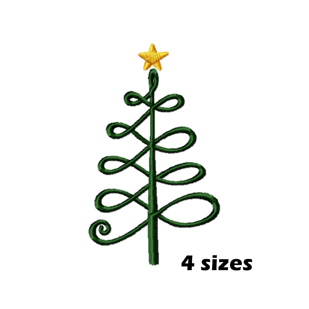 Swirly Christmas Tree Embroidery Designs, Instant Download 4 Sizes Etsy