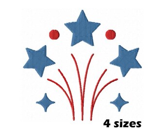 Stars Fireworks Embroidery Design, Celebration Patriotic Pattern, 4 Sizes Included, Instant Download