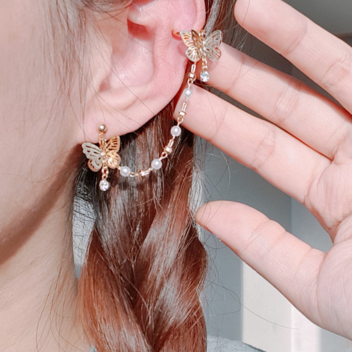 Gold chain cuff earrings kpop earrings Etsy