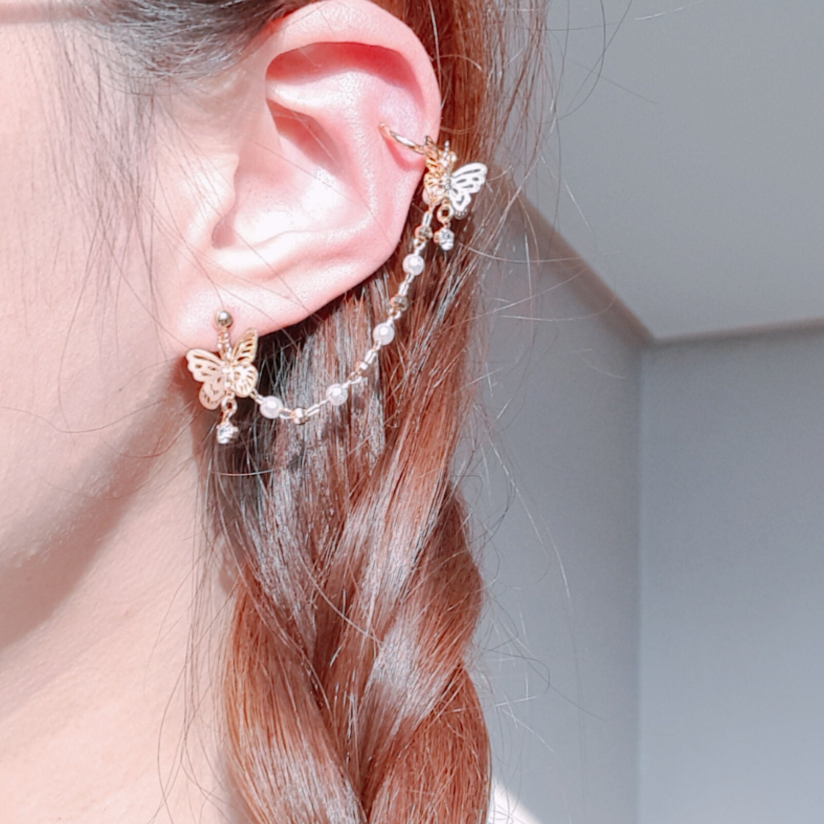 Gold chain cuff earrings kpop earrings Etsy