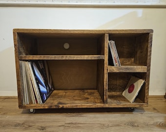 Rustic Pine Vinyl Record Storage Cabinet: Turntable Stand & Amp Shelf