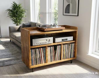 The Revolution - Rustic Pine Vinyl Record and Turntable storage unit