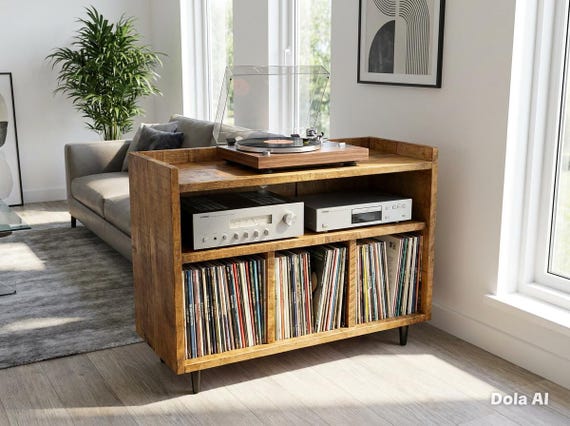 The Revolution - Rustic Pine Vinyl Record and Turntable storage unit