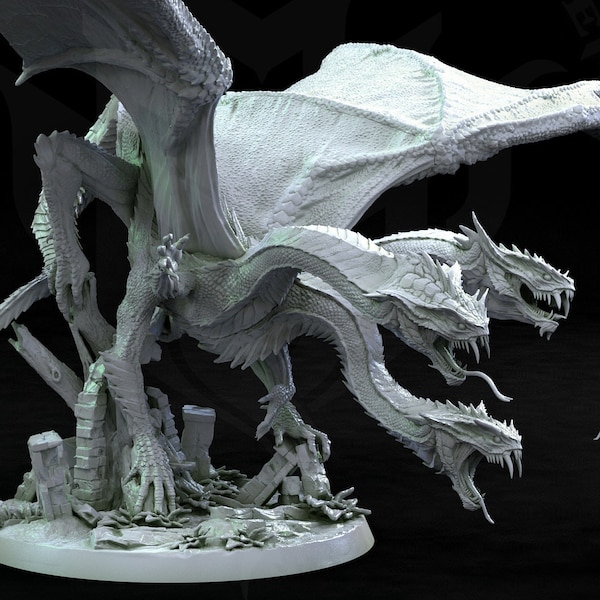 Draco Hydra Winged 3 Headed Dragon Gargantuan 3D Printed Dungeons and Dragons