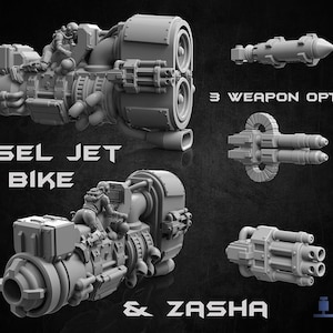 Diesel Jet Bike With Zasha And Interchangeable Weaponry Sci-Fi Dieselpunk 3D Printed For Tabletop RPGs