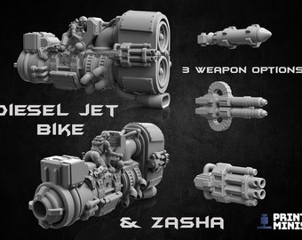 Dieselpunk Jet Bike with Zasha: Sci-Fi Tabletop RPG, 3D Printed