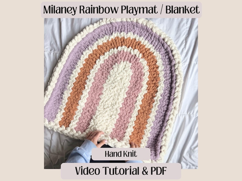 Full Video Tutorial / FINGER KNITTING / The Original Milaney Rainbow Blanket / Playmat / Cozy Cloud Knits image 1